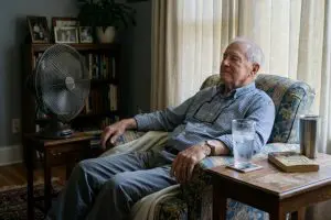 older man staying cool inside